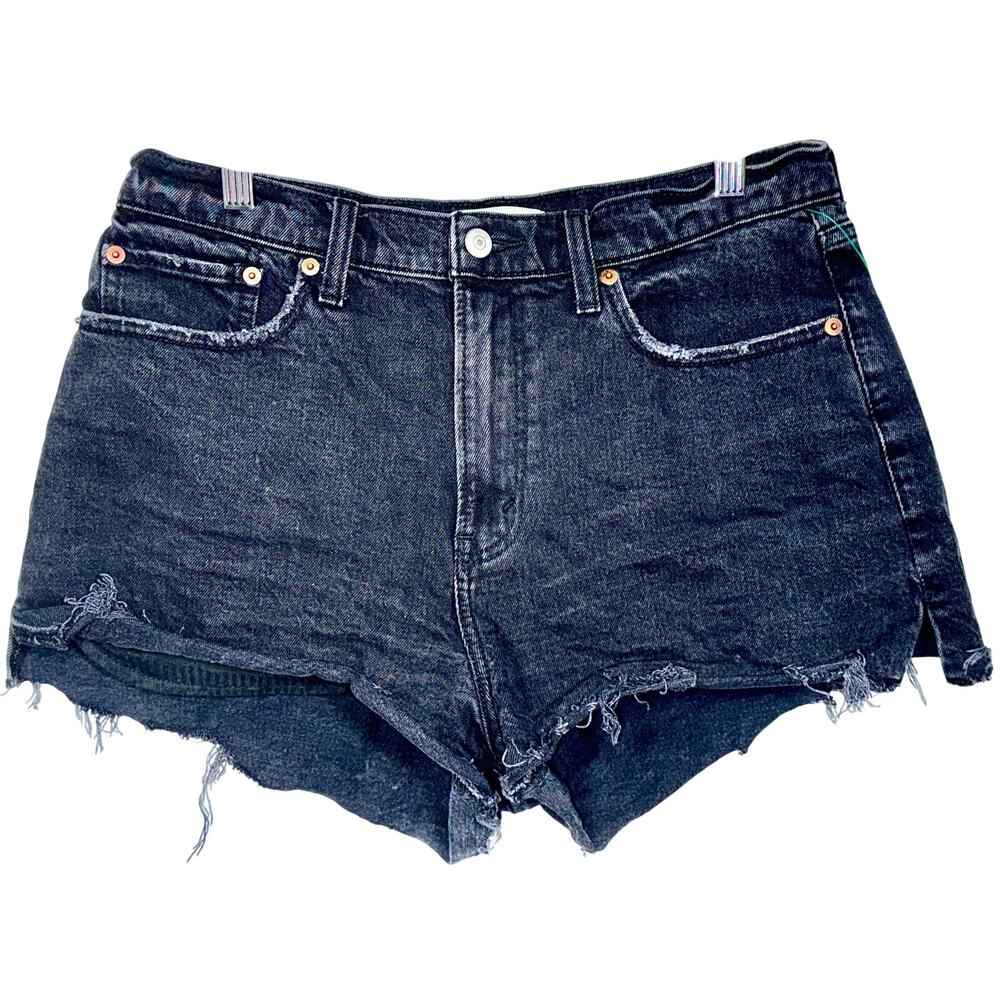 Abercrombie & Fitch Curve Love Mom Short High Rise Black Denim Shorts Size 30 10